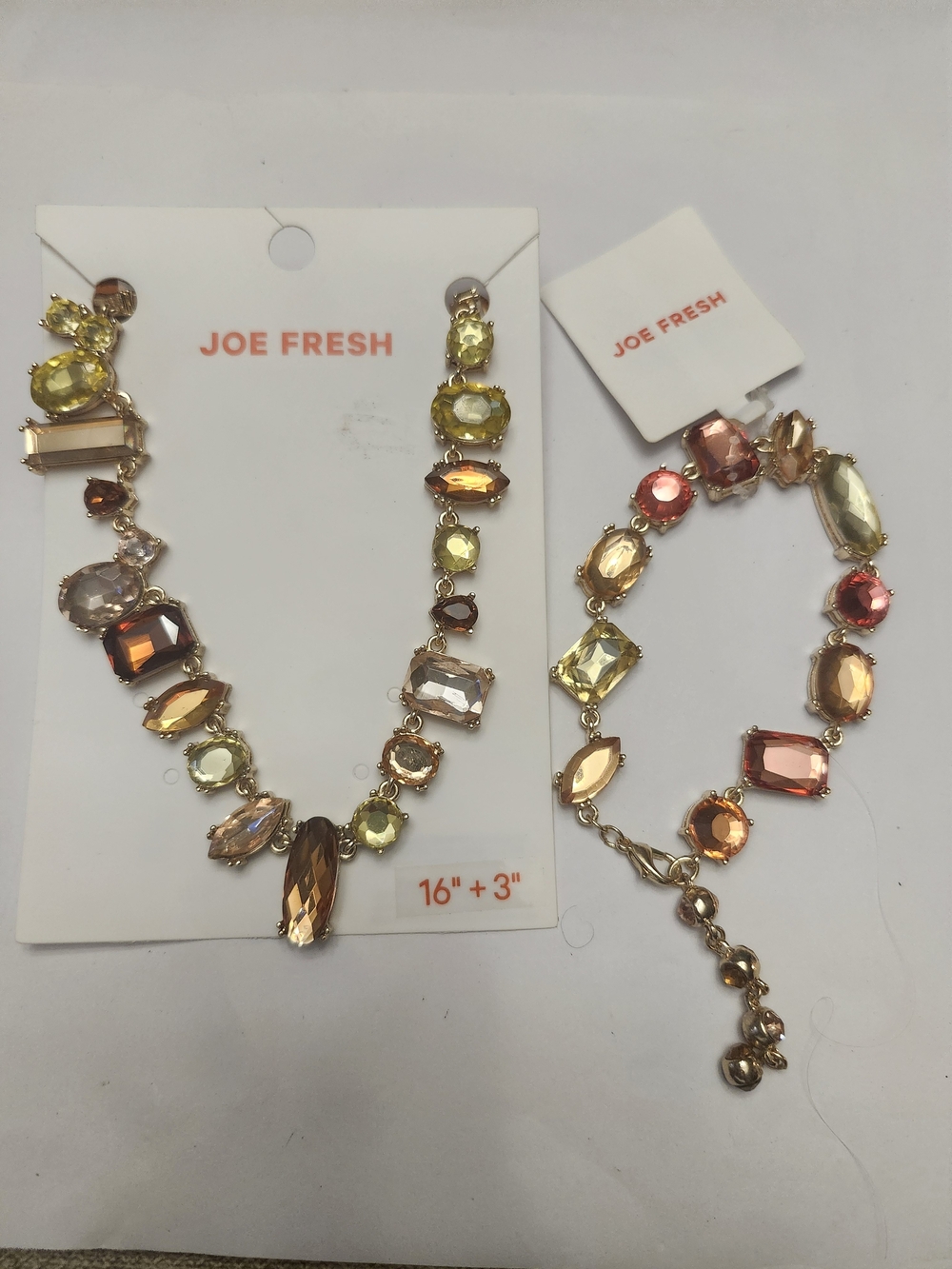 Joe Fresh Gold-Tone Necklace and Bracelet with Yellow, Pink and Orange Stones